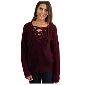 NWT Umgee Berry Lace Up Front Cotton Sweater CO650